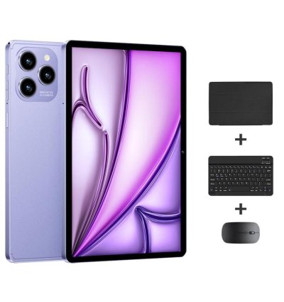 Tablette PC Pad 8 Pro 10,1 pouces 4G LTE, 4 Go + 32 Go, Android 10 MT6755 Octa Core, avec clavier, souris et étui en cuir, prise UK (Violet)